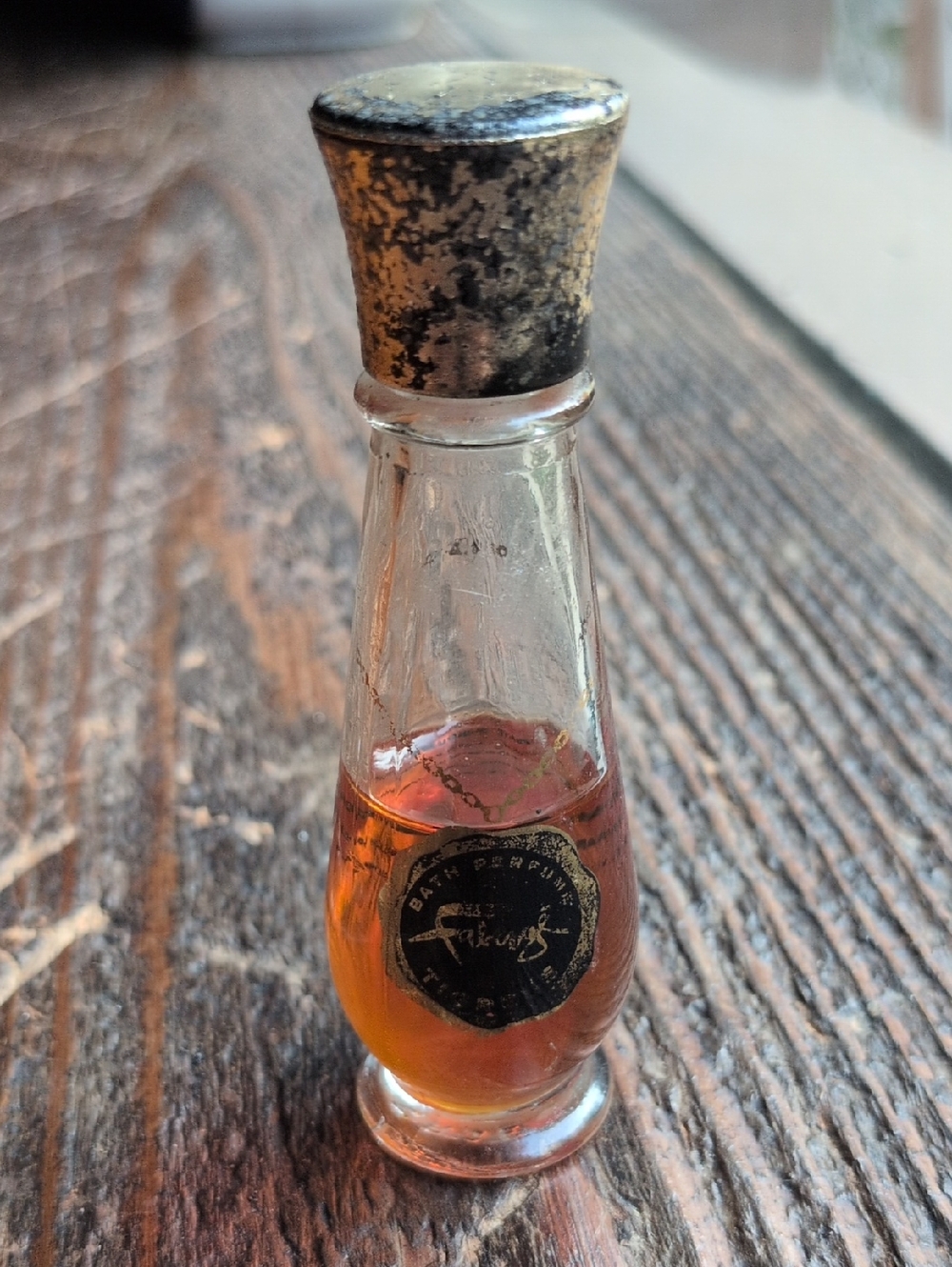 Vintage Faberge Bath Perfume Bottle with Aged Gold Cap